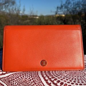 Chanel Bifold Long Orange Leather Wallet